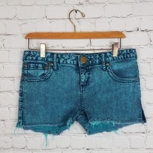 Free People Festival Boho Blue Teal Denim Shorts